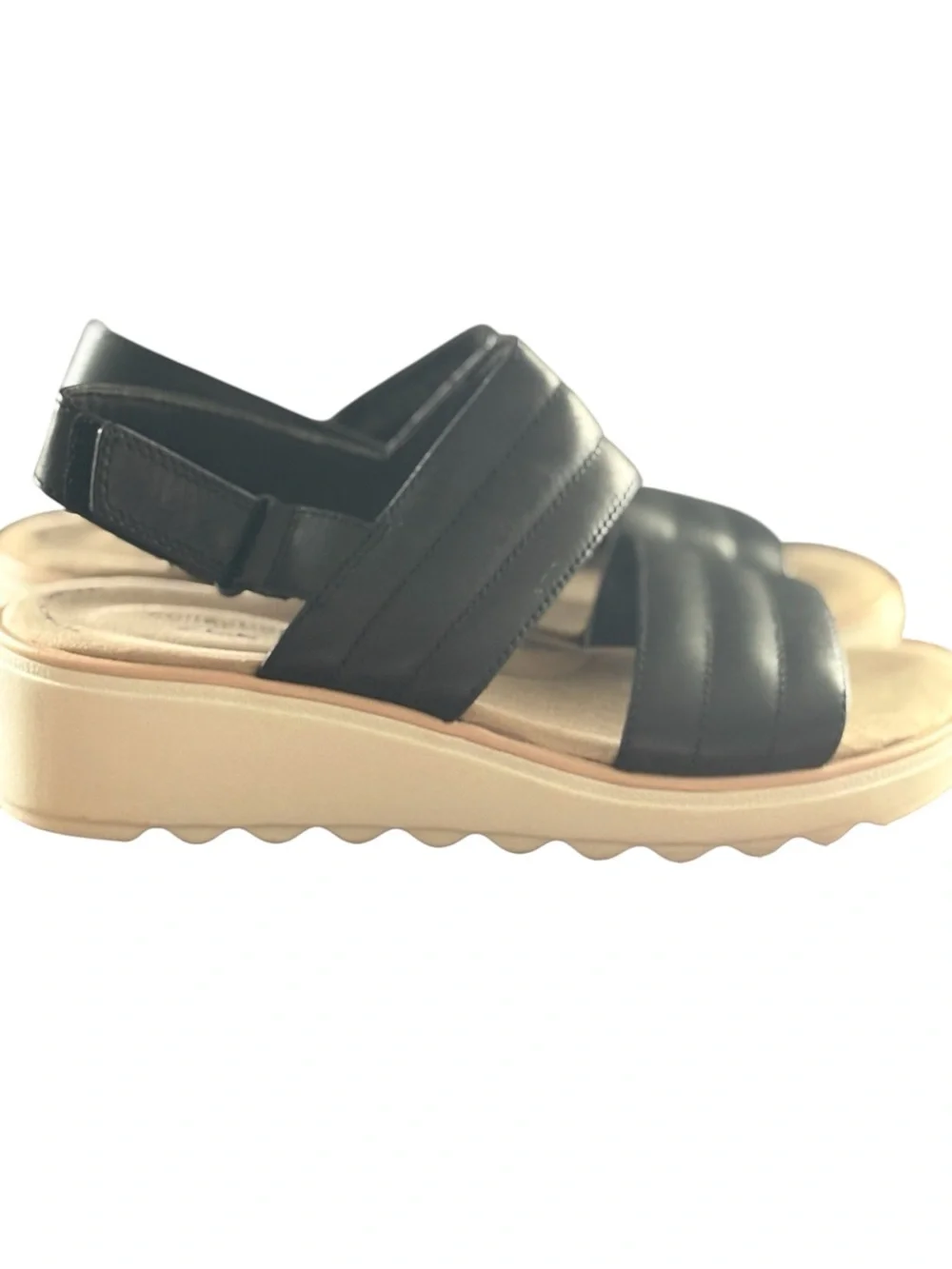 Clarks Black Quilted-Strap Platform Sandals with Cream Sole - Picture 1 of 7